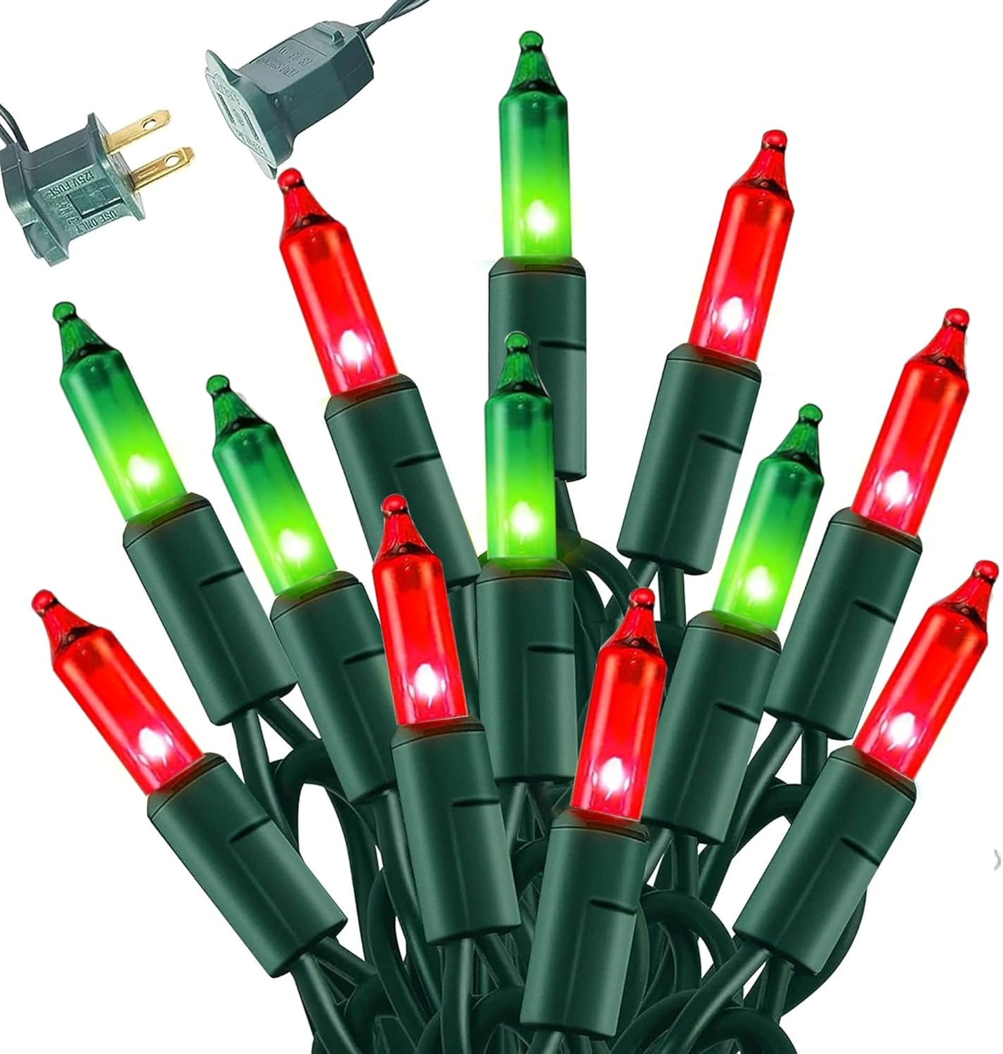 Dazzle Bright Red and Green Christmas Mini String Lights, 20FT 100 Count Incandescent Waterproof