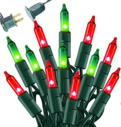 Dazzle Bright Red and Green Christmas Mini String Lights, 20FT 100 Count Incandescent Waterproof