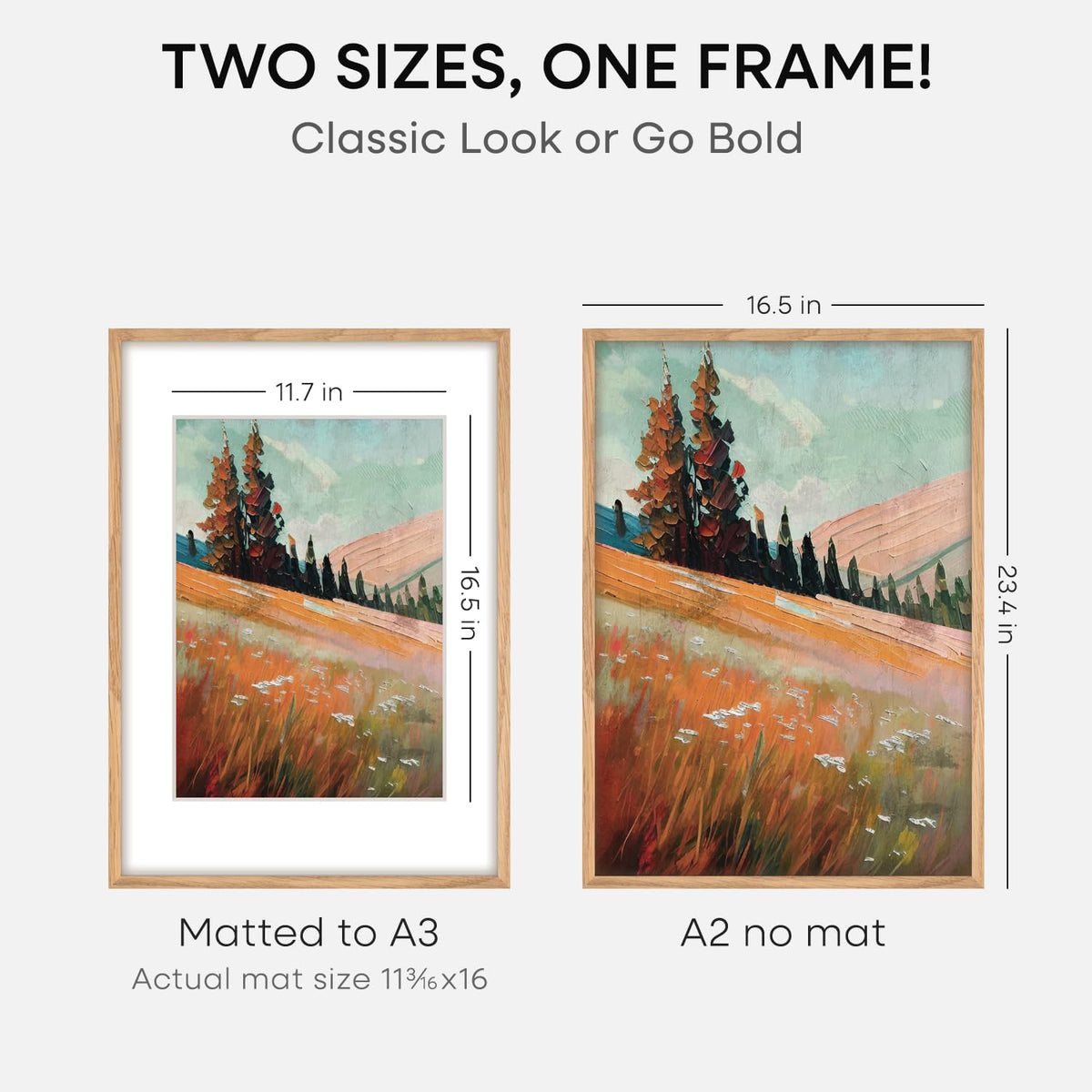 Homeforia A2 Picture Frame Natural Wood, High End Oak 16.5 x 23.4 Wooden Poster Frames Matted to