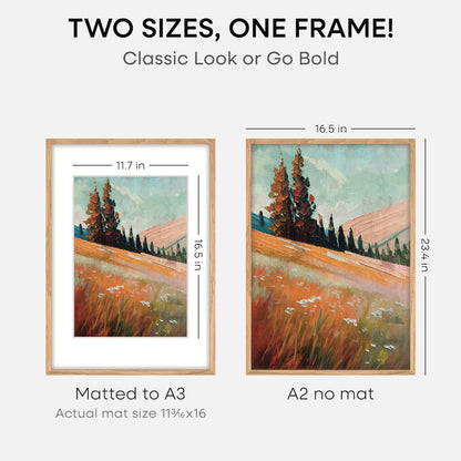 Homeforia A2 Picture Frame Natural Wood, High End Oak 16.5 x 23.4 Wooden Poster Frames Matted to