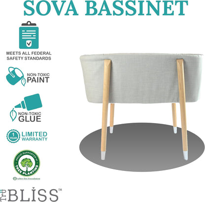 Sova Portable Baby Bassinet, Mid-Century Design with Extra Deep Walls for Newborns and Babies