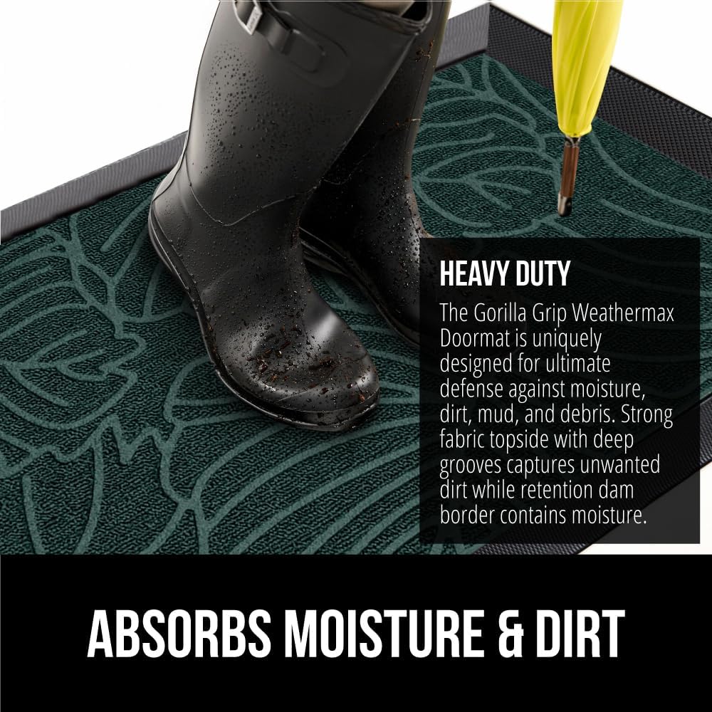 GORILLA GRIP 100% Waterproof All-Season WeatherMax Doormat, 47x35, US Designed Natural Rubber