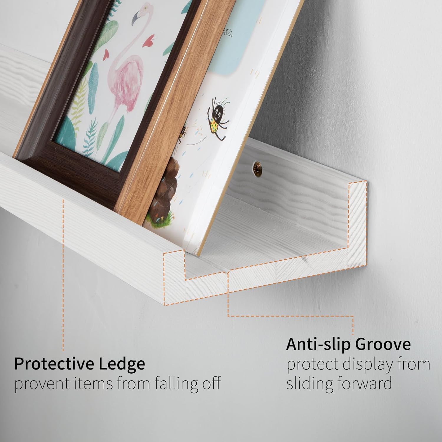 SAUMONIERES Picture Ledge Shelf Floating Book Shelves Set of 2 Wall Mounted Solid Wood for Bedroom
