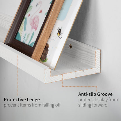 SAUMONIERES Picture Ledge Shelf Floating Book Shelves Set of 2 Wall Mounted Solid Wood for Bedroom
