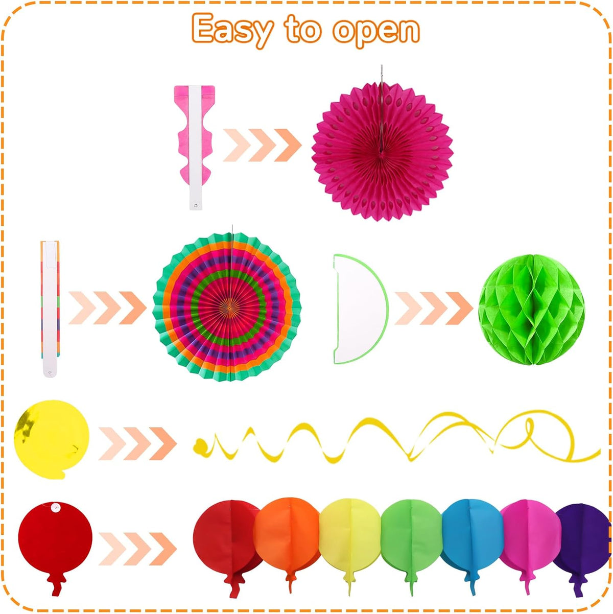 Fiesta Party Decorations - Easy to Assemble Multicolored Paper Fan Honeycomb Ball Garland Hanging