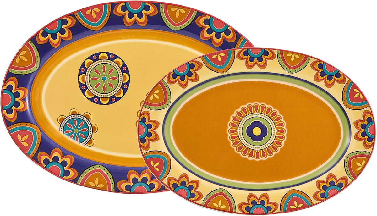 Bico Tunisian 16 plus 14 inch Oval Platters Set, Set of 2, Microwave and Dishwasher Safe, for