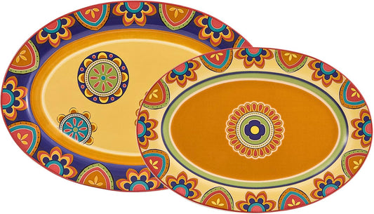 Bico Tunisian 16 plus 14 inch Oval Platters Set, Set of 2, Microwave and Dishwasher Safe, for