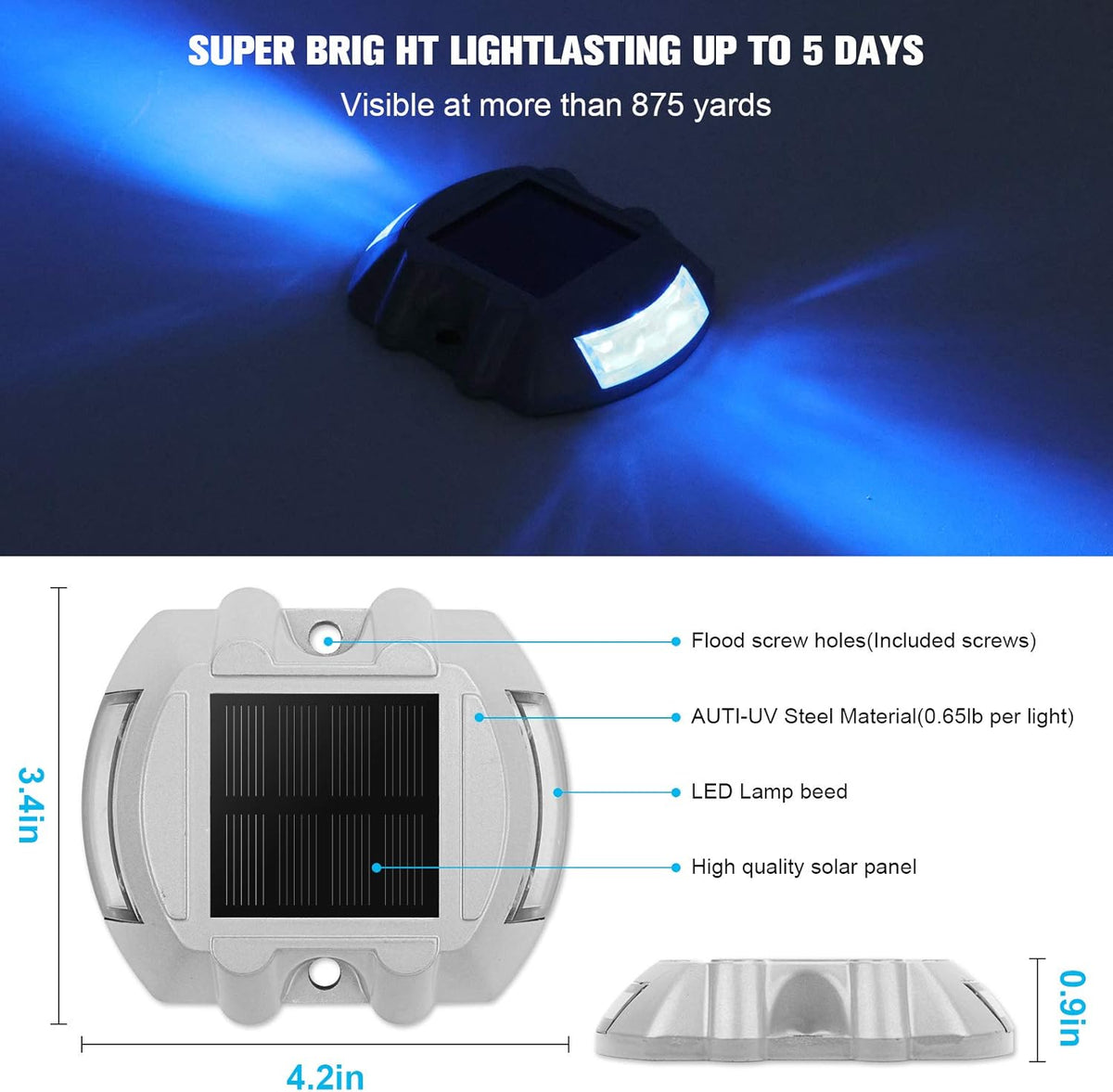 VOLISUN Solar Deck/Dock Lights, 16-Pack Led IP67 Waterproof Outdoor Warning Step Lights for