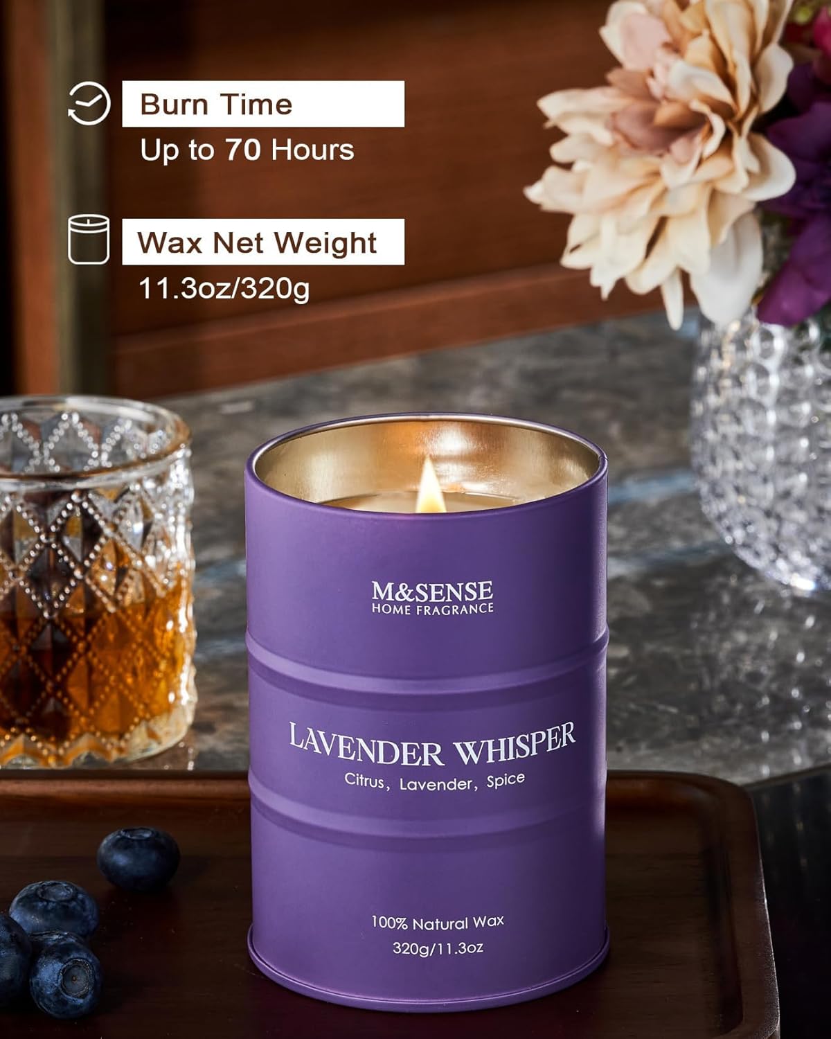 M&SENSE Lavender Soy Candles for Home Scented 11.6oz 70 Hour Long Burning, Aromatherapy Candle for