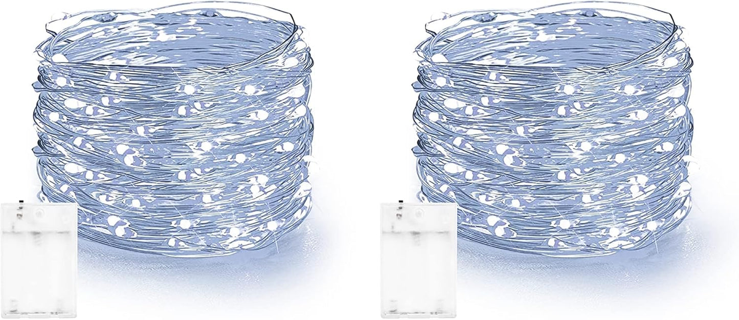 Dazzle Bright Fairy Lights Battery Operated, 2 Pack Total 40FT 120LED Silver Wire Waterproof