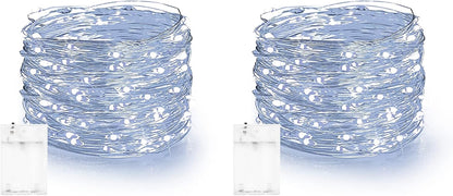 Dazzle Bright Fairy Lights Battery Operated, 2 Pack Total 40FT 120LED Silver Wire Waterproof