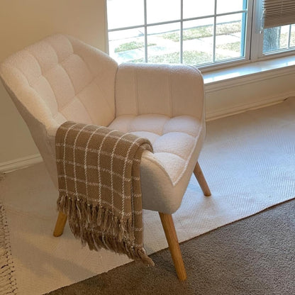 White Sherpa Accent Chair with Ottoman ，Modern Reading Chair with Ottoman Set, Comfy Fuzzy Armchair