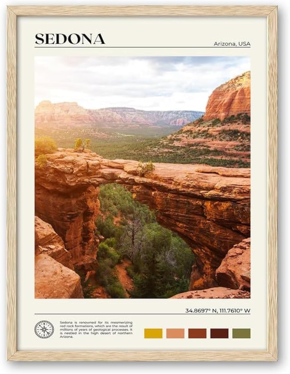 HesenDot Natural OAK Wood Framed Arizona Wall Art,12x16in Sedona's Red Rock Formations Quality