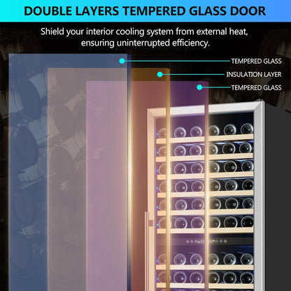 Dual Zone Wine Fridge Freestanding 175 Bottle, 24 Inch Large Capacity Built-in Wine Cooler