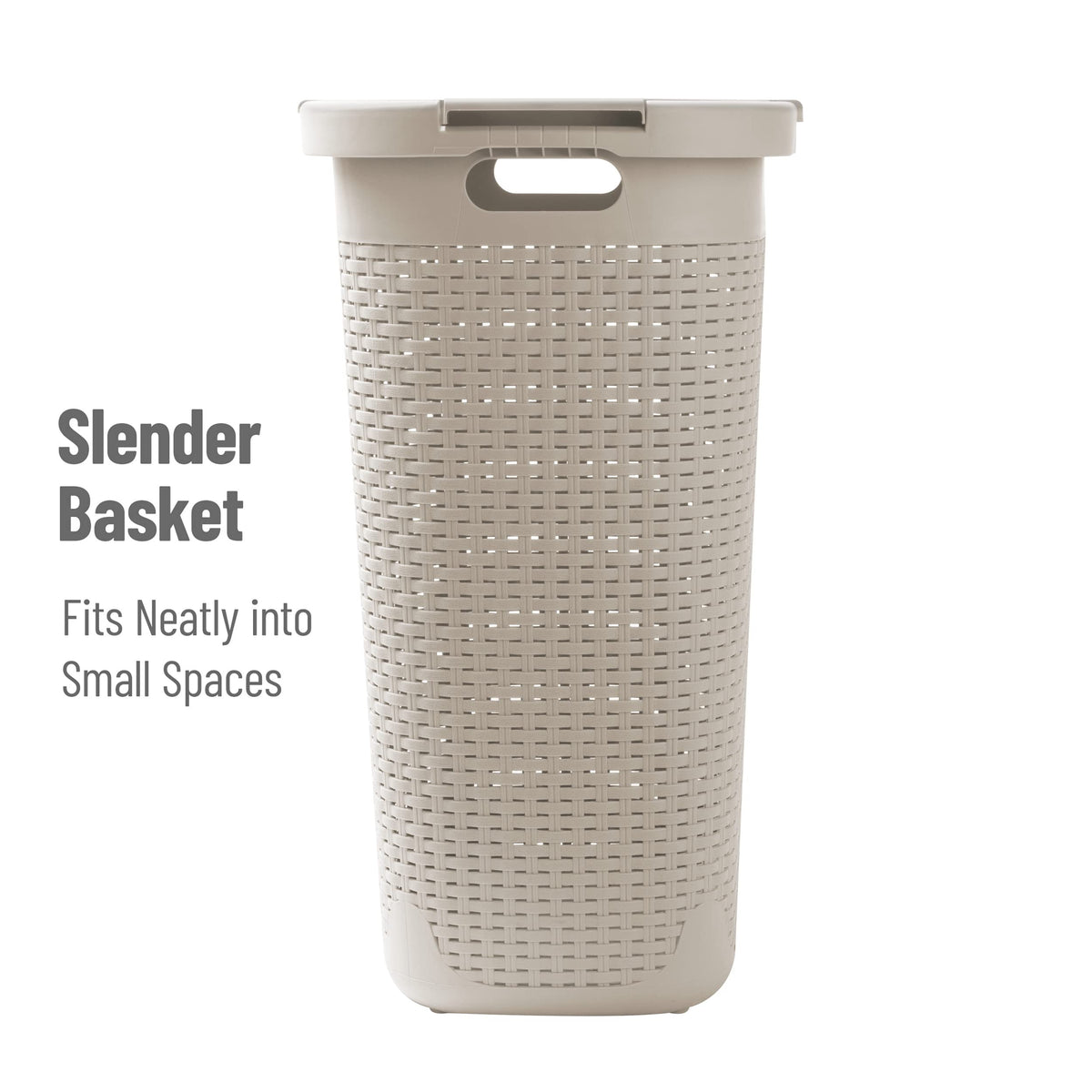 Mind Reader Tall Tapered Laundry Hamper with Lid, 60L Clothes Basket, Narrow Base Design for
