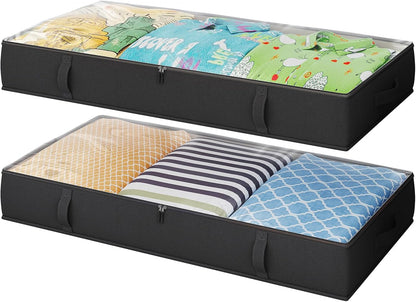 2-Pack Under Bed Storage, 6 Inches Tall Closet Organizers and Storage Bins with Sturdy