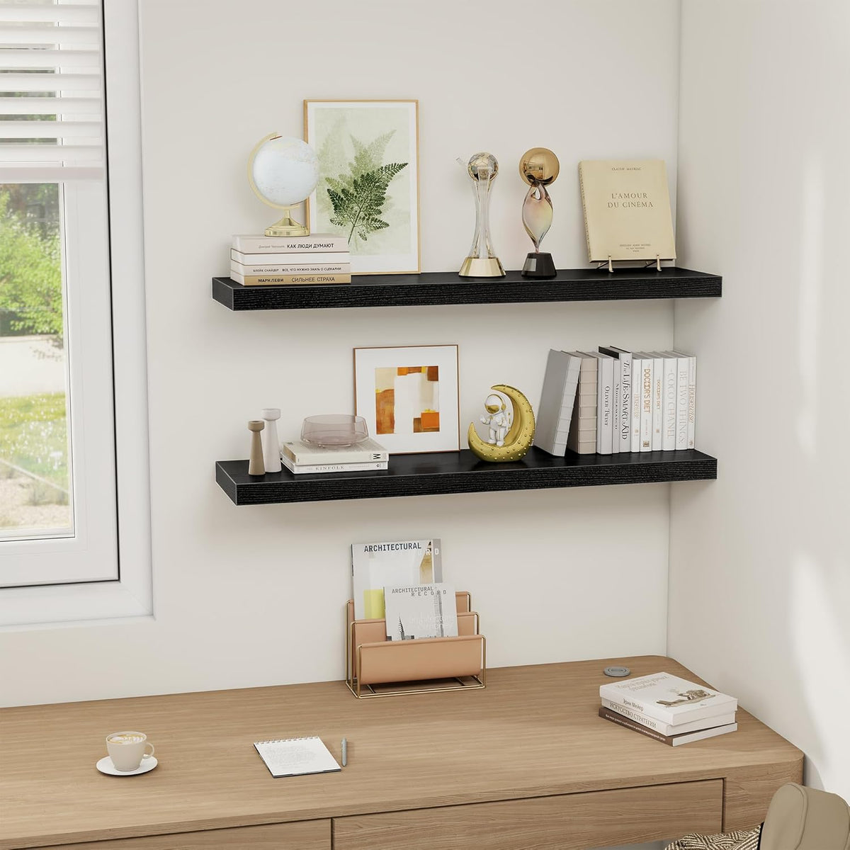 Fun Memories Black Floating Shelves 36 Inch Long, Rustic Farmhouse Bathroom Shelves Over Toliet, 36