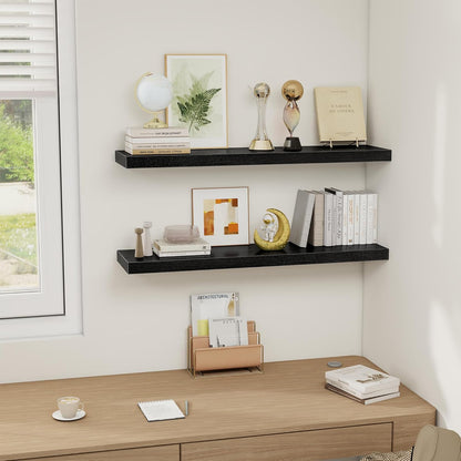 Fun Memories Black Floating Shelves 36 Inch Long, Rustic Farmhouse Bathroom Shelves Over Toliet, 36