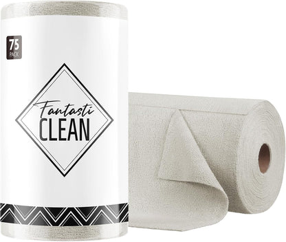 Fantasticlean Microfiber Cleaning Cloth Roll -75 Pack, Tear Away Microfiber Towels, 12" x 12"