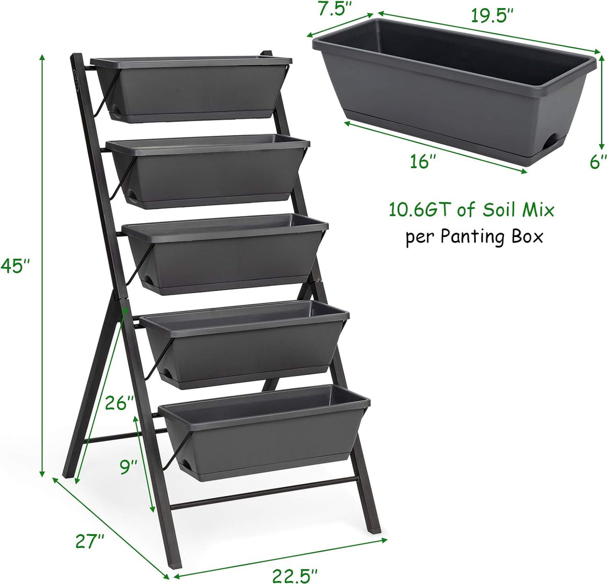 S AFSTAR 5-Tier Vertical Garden Planter, 5-Layer Raised Garden Bed with 5 Detachable Planter Boxes