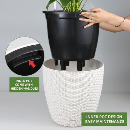 Dexceder 18x17 Inches Rattan Self Watering Planter Indoor Outdoor, Inner Pot Design, Thickened