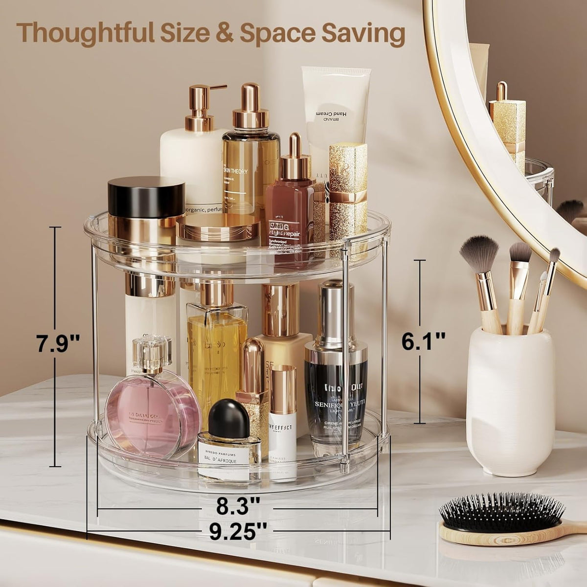 LAMU 2 Tier Lazy Susan Turntable Organizer 9.25'' Rotating Spice Rack Organization for Cabinet