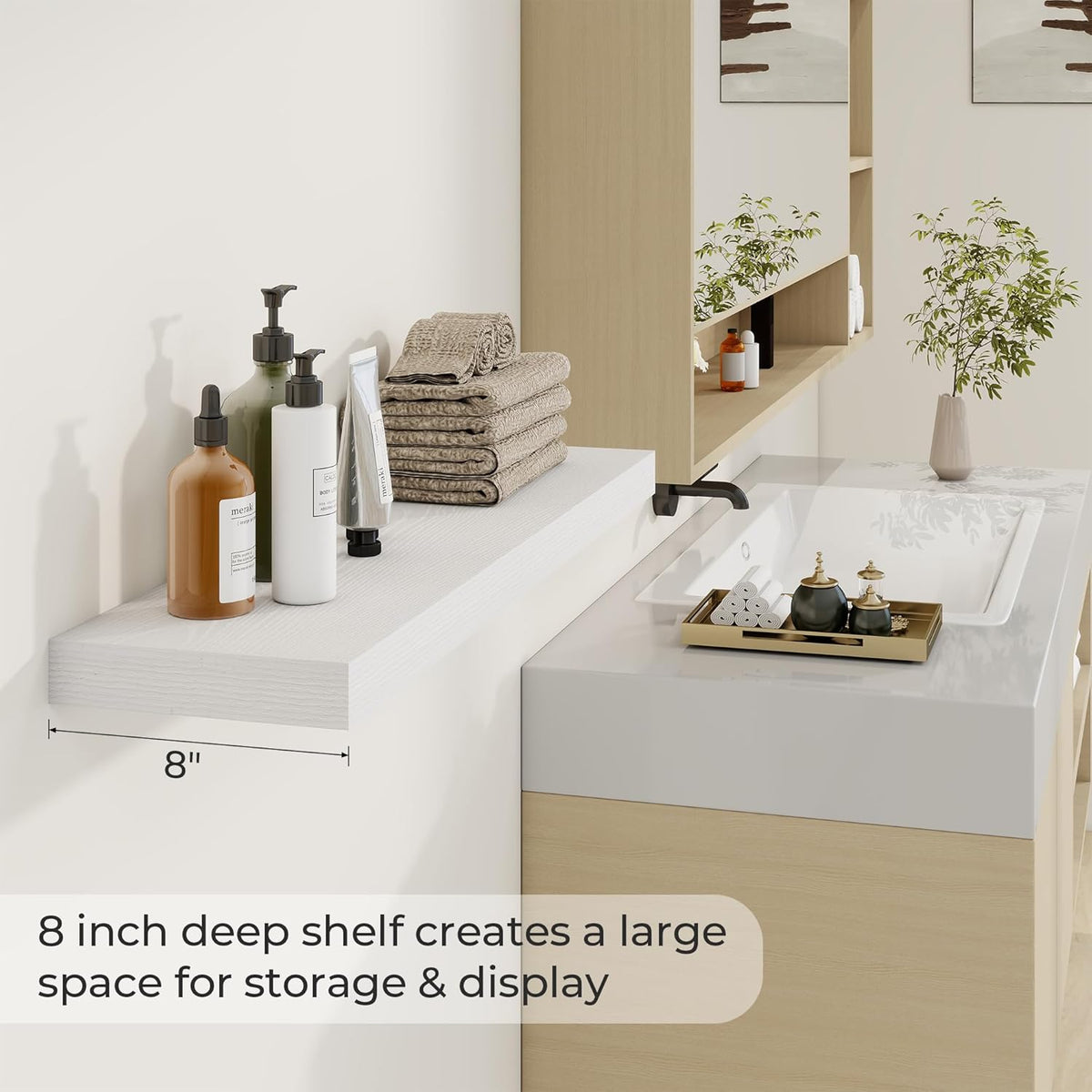 36 inch Floating Shelves Wall Shelves for Office with Invisible Brackets, 8 inch Deep Shelves for