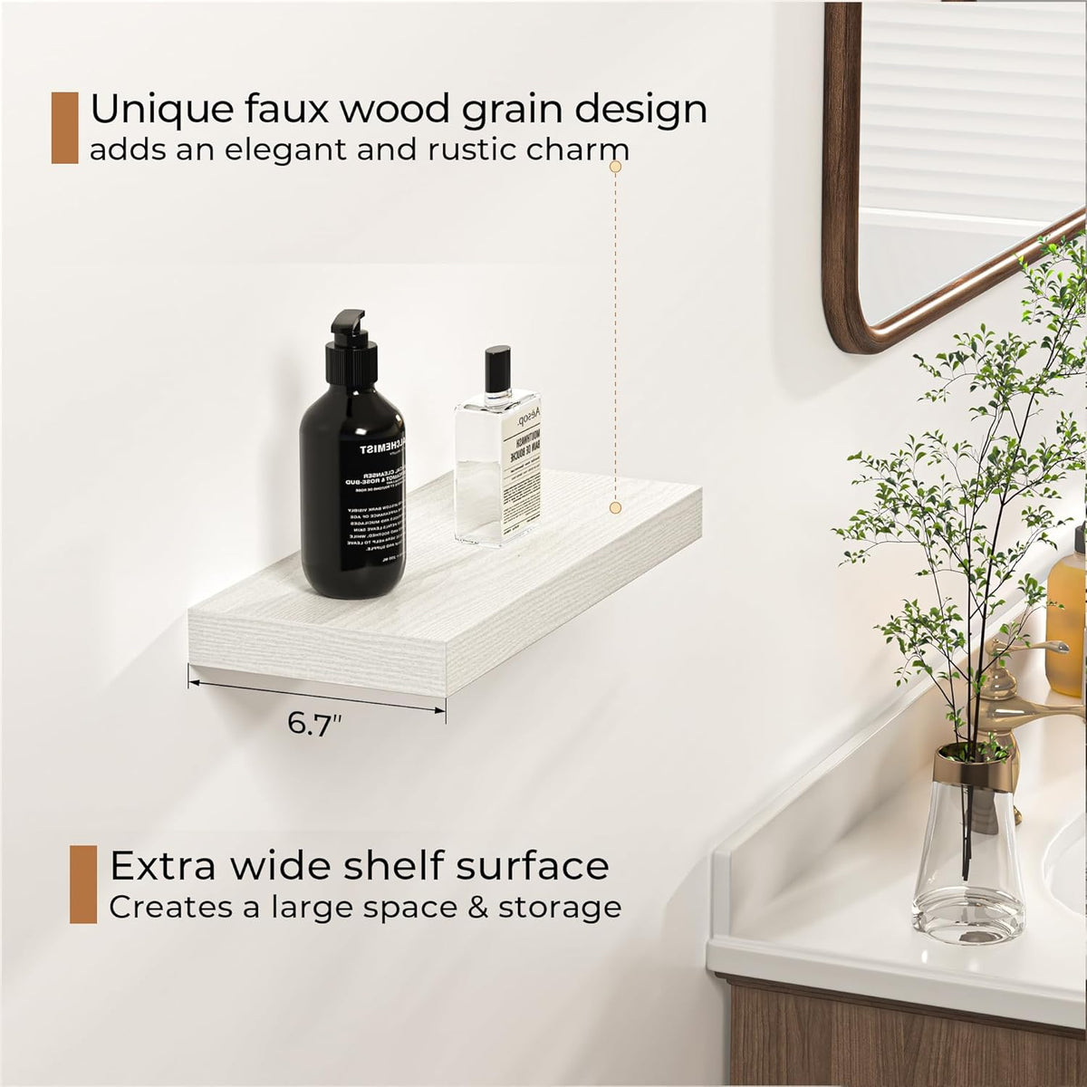 Fun Memories Floating Shelves - 16 Inch Rustic White Wall Shelf - Wall Mounted Shelves for Wall