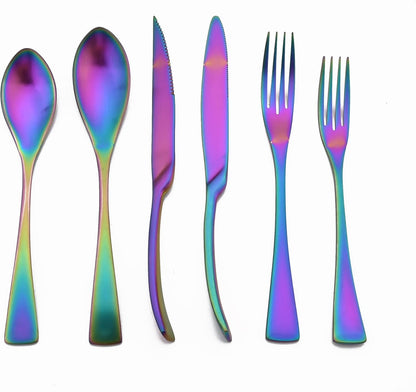 Luxury 18/10 Stainless Steel Matte Rainbow Colorful Flatware Set - Silverware Cutlery Utensil Set