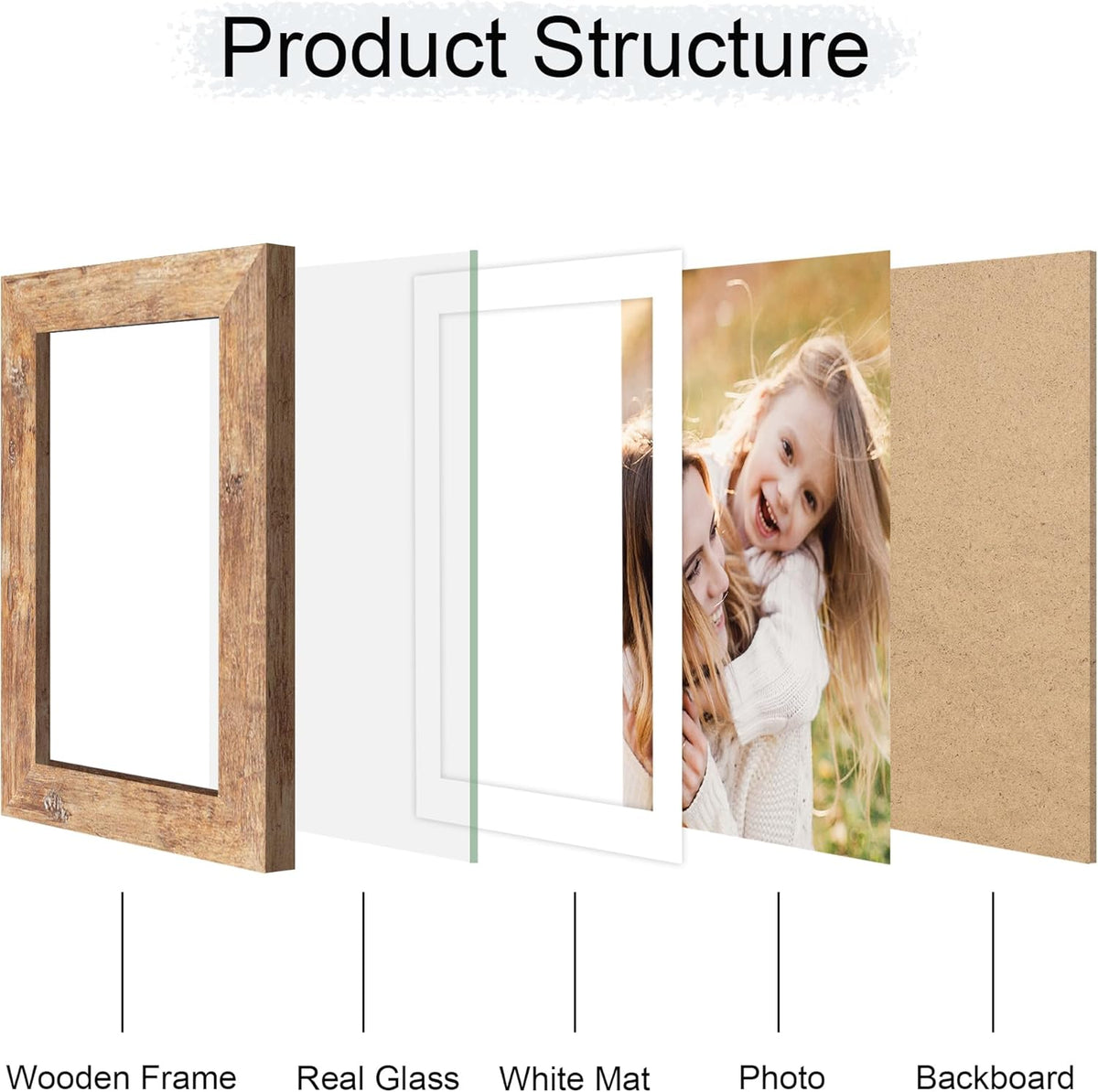 4x6 Picture Frame Set of 4, 4 x 6 Wood Photo Frames with Mat for 3.5x5, Natural Wooden Frame with