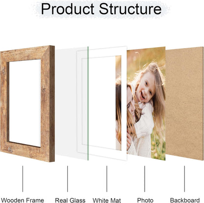 4x6 Picture Frame Set of 4, 4 x 6 Wood Photo Frames with Mat for 3.5x5, Natural Wooden Frame with
