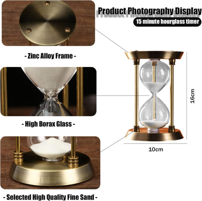 Sand Timer 15 Minutes,Hour Glass,Metal Vintage Hourglass,Hourglass Decor,for Home Decoration Office