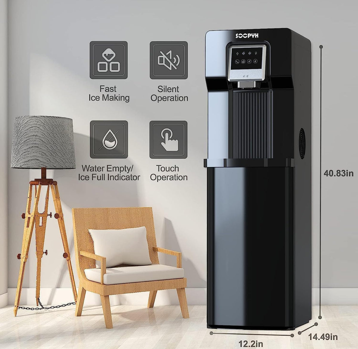 2 in 1 Bottom Load Water Cooler Dispenser with Ice Maker for 3 Gallon Bottle 17lbs Daily Capacity