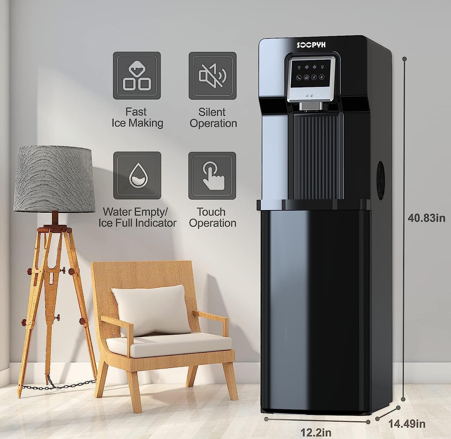 2 in 1 Bottom Load Water Cooler Dispenser with Ice Maker for 3 Gallon Bottle 17lbs Daily Capacity