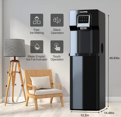 2 in 1 Bottom Load Water Cooler Dispenser with Ice Maker for 3 Gallon Bottle 17lbs Daily Capacity