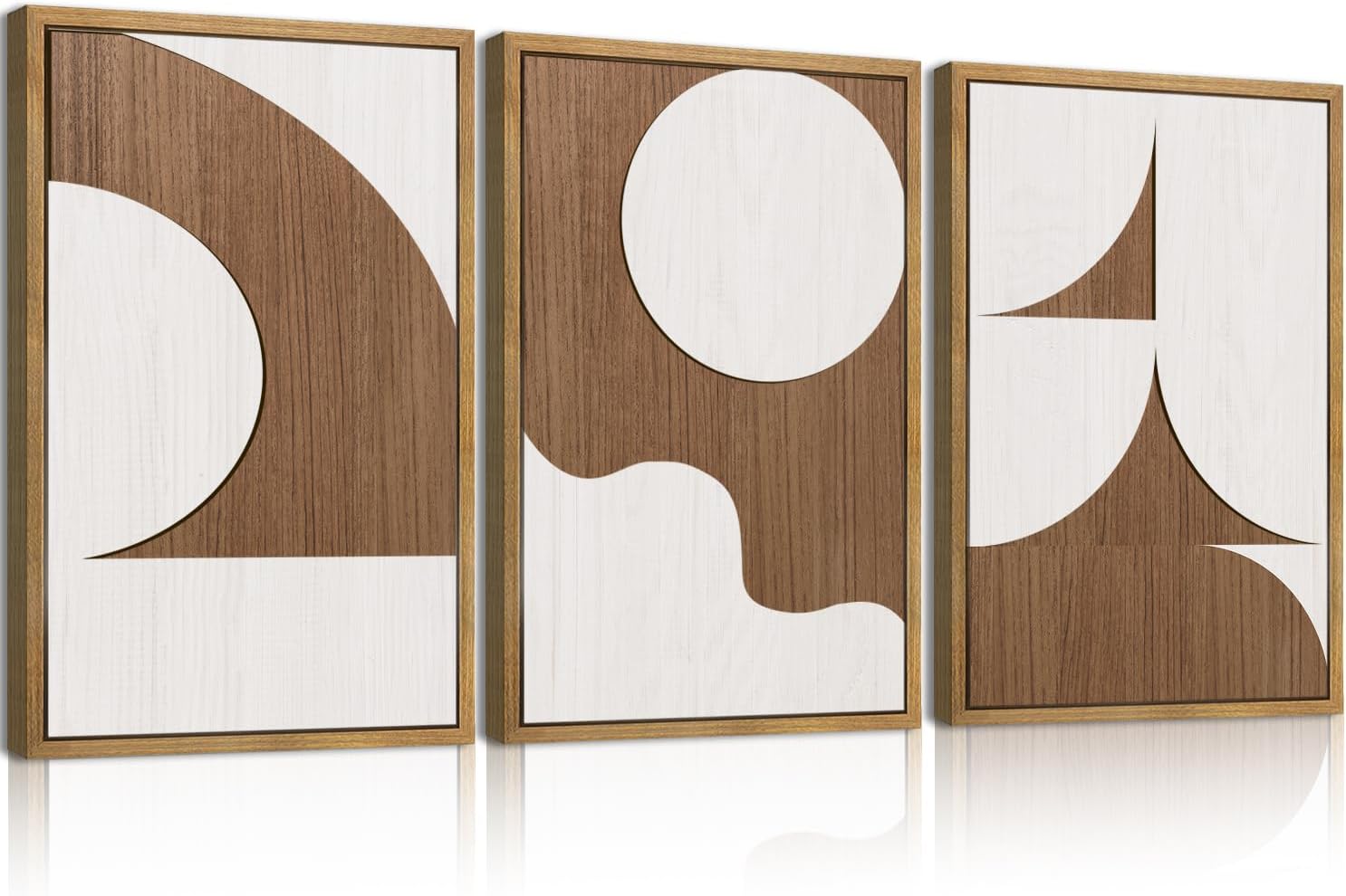 Large Abstract Brown and Beige Wall Art Set Modern Geometric Wood Grain Wall Decor Minimalist