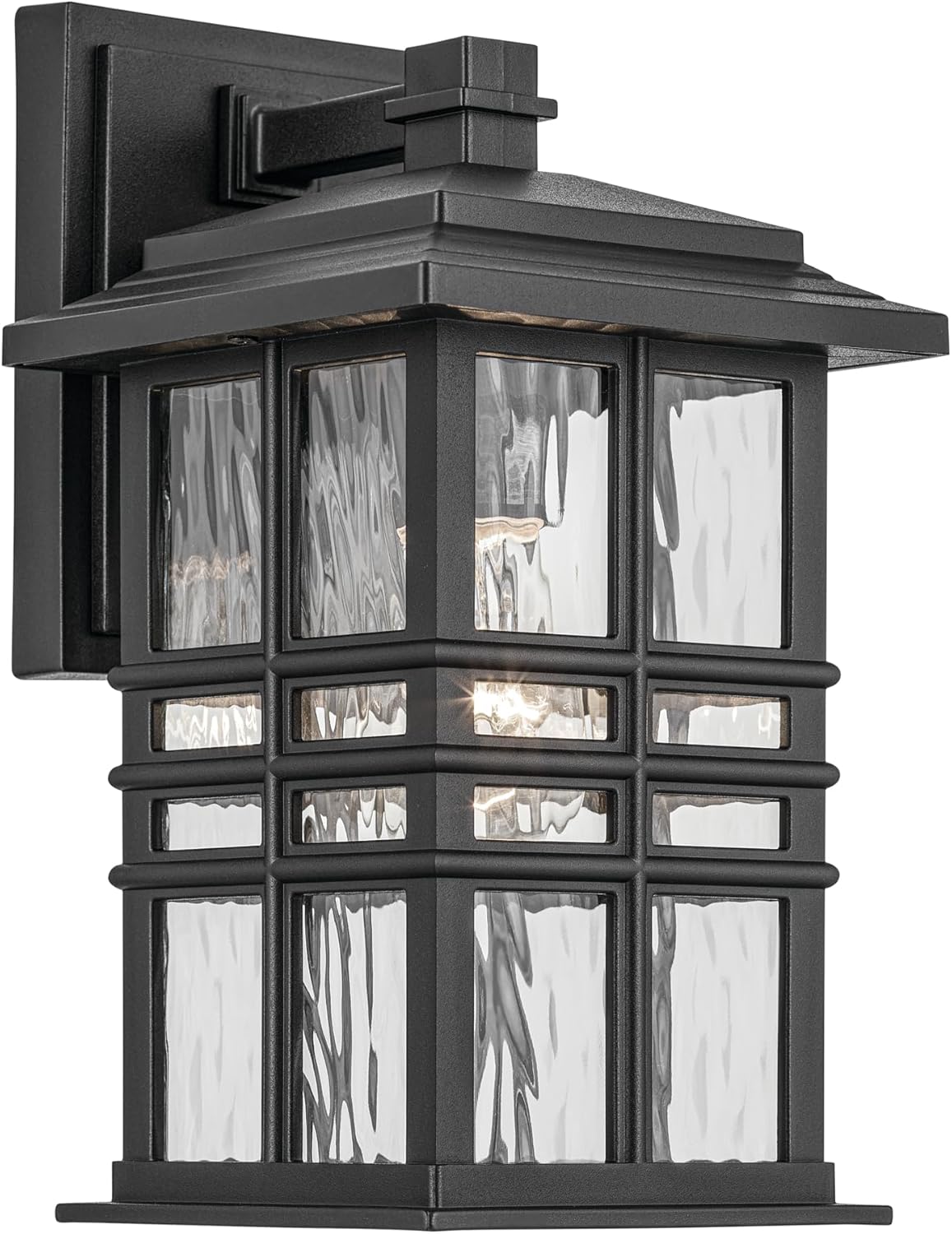 KICHLER Beacon Square 12" 1-Light Outdoor Wall Light with Clear Hammered Glass in Textured Black