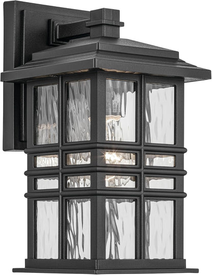 KICHLER Beacon Square 12" 1-Light Outdoor Wall Light with Clear Hammered Glass in Textured Black