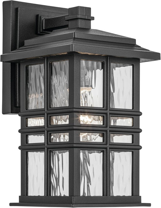 KICHLER Beacon Square 12" 1-Light Outdoor Wall Light with Clear Hammered Glass in Textured Black