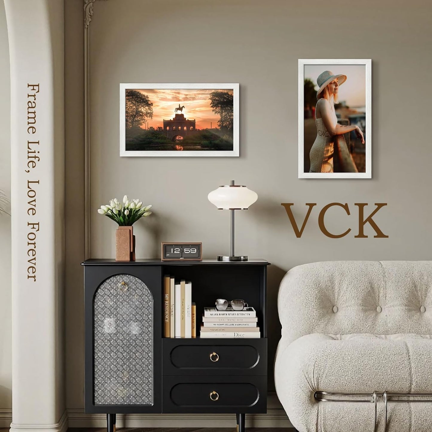 VCK 14x24 Picture Frame Set of 3, White Solid Wood Poster Frames, Textured Exclusive Wall Gallery