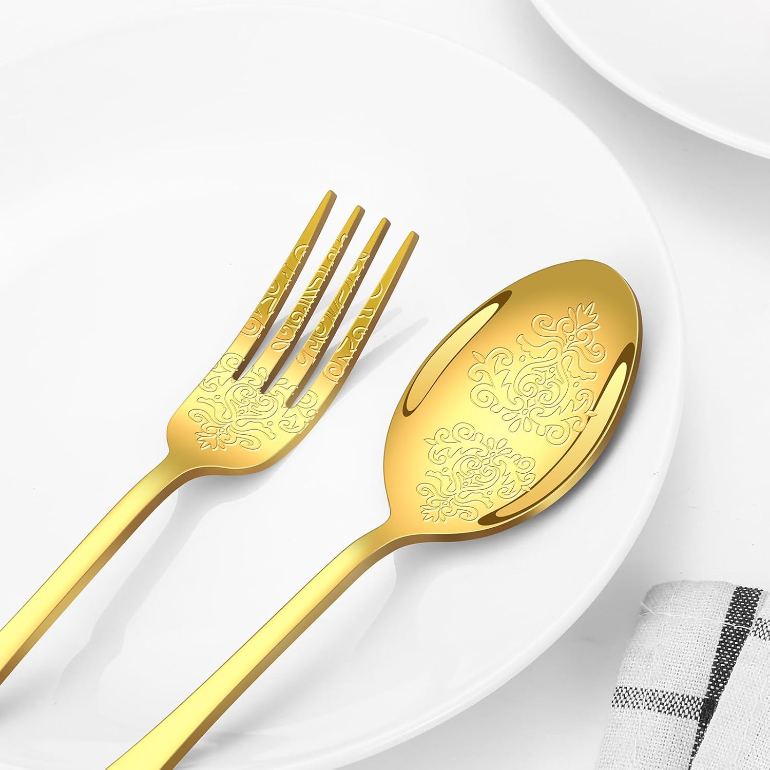 20 Pcs Gold Silverware Set for 4 with Classical Flower Embossed Design, Food Grade Stainless Steel