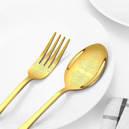 20 Pcs Gold Silverware Set for 4 with Classical Flower Embossed Design, Food Grade Stainless Steel