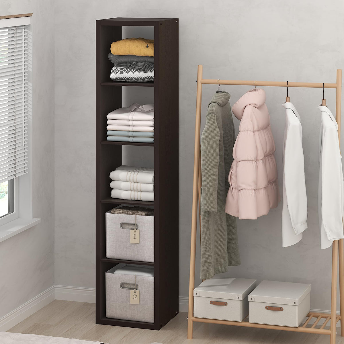 Furinno Cubic Extra Thick 5-Cube Closet Organizers and Storage, Dark Oak