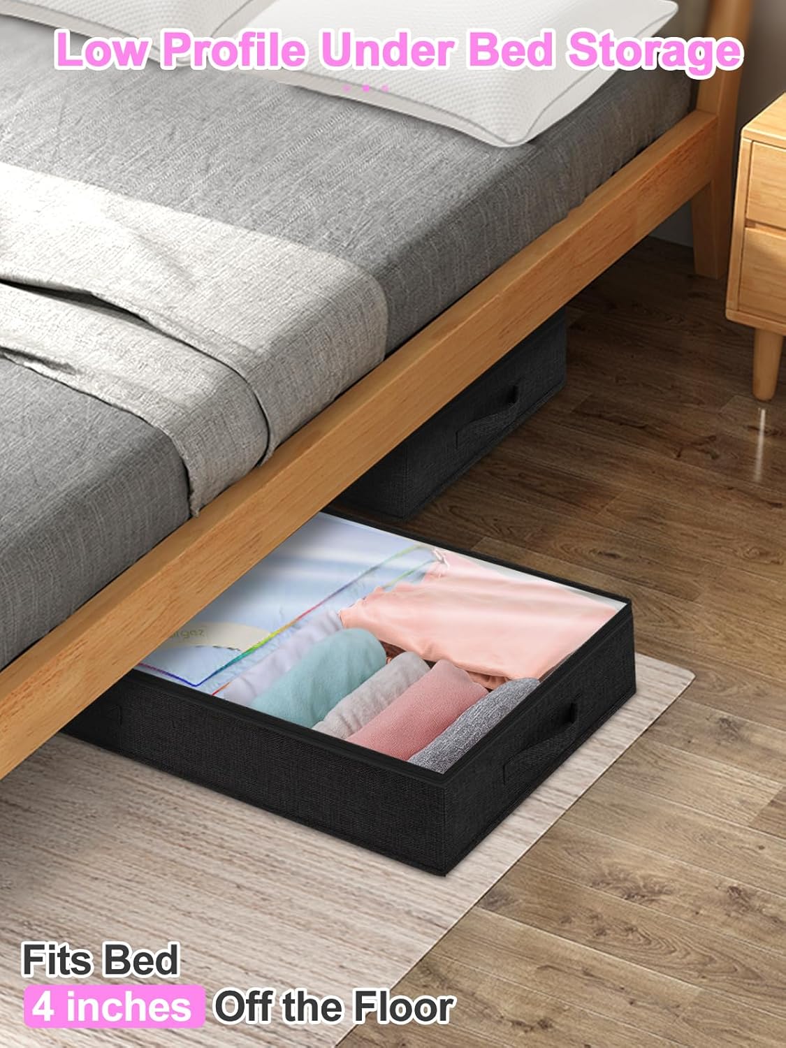 punemi Under Bed Storage Containers, Below 4 Inches Tall Low Profile Foldable Under Bed Storage,No