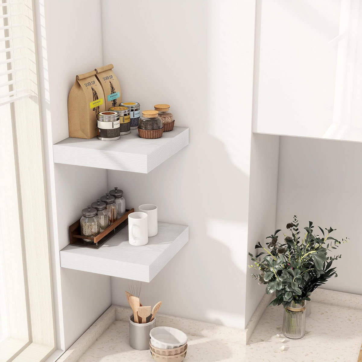 Fun Memories 12 Inch Floating Shelf, Rustic Wood Wall Shelves for Wall Decor & Storage, 12 x 12