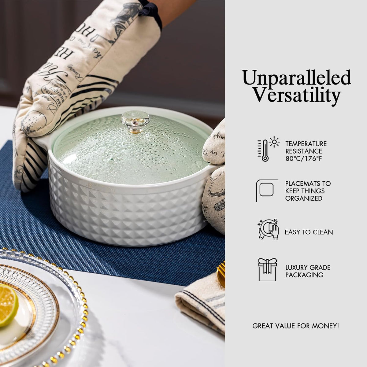 Placemats Set of 6 - Easy Clean Woven Vinyl Placemats for Dining Table, Indoor/Outdoor Place Mats