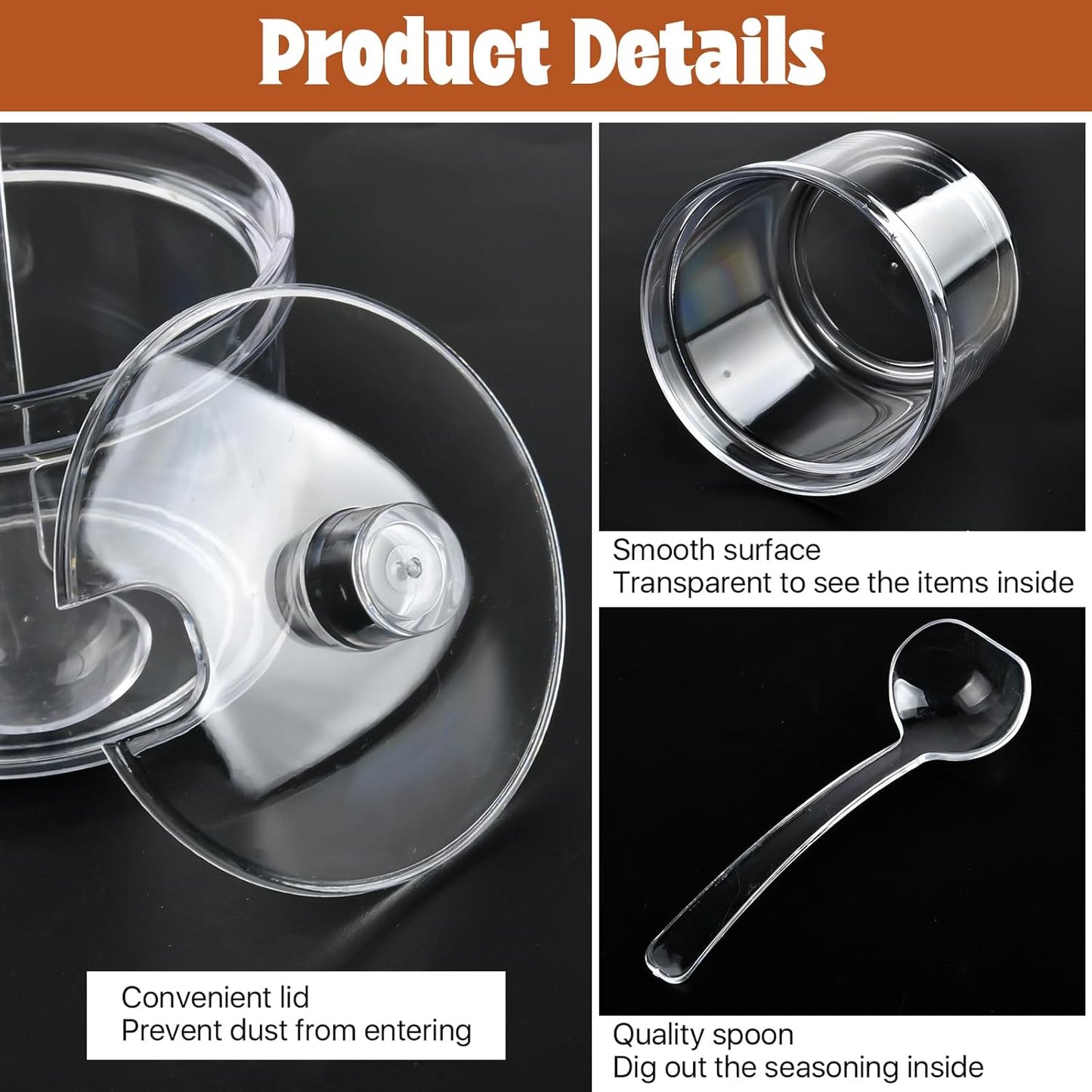 12 Pcs Acrylic Sugar Bowl with Lid and Spoon,7.1 Oz Clear Condiment Storage Pot,Sugar Jar Spices