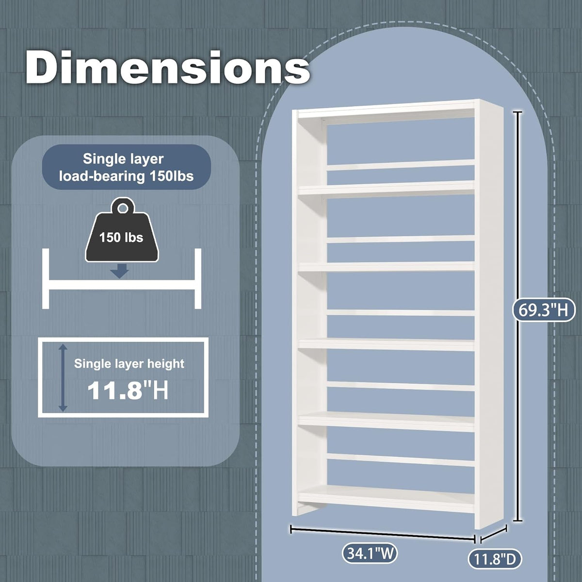 69" Tall Bookcase, 5-Tier Wide Bookshelf, Library Book Case with Display Shelf, Lightweight Metal