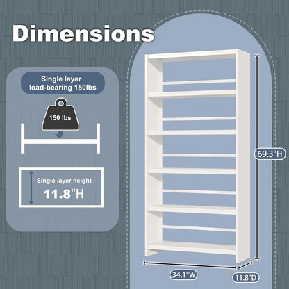 69" Tall Bookcase, 5-Tier Wide Bookshelf, Library Book Case with Display Shelf, Lightweight Metal