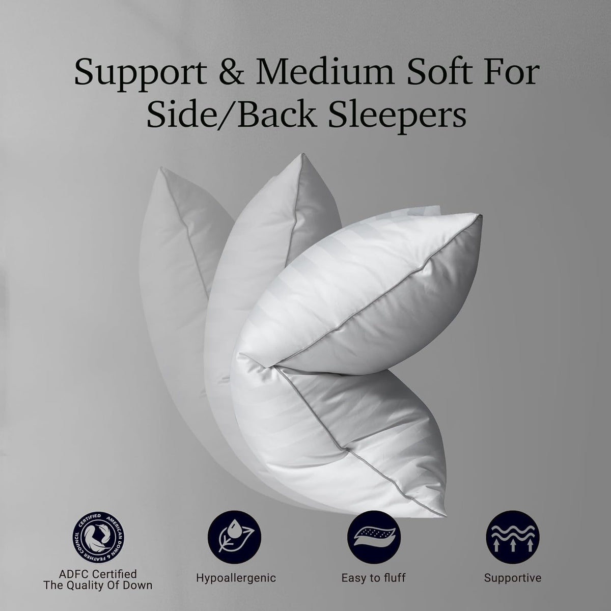 Hotel Grand Softy-Around Feather Down Pillows Queen Size Set of 2 Packs White Strip 100% Cotton
